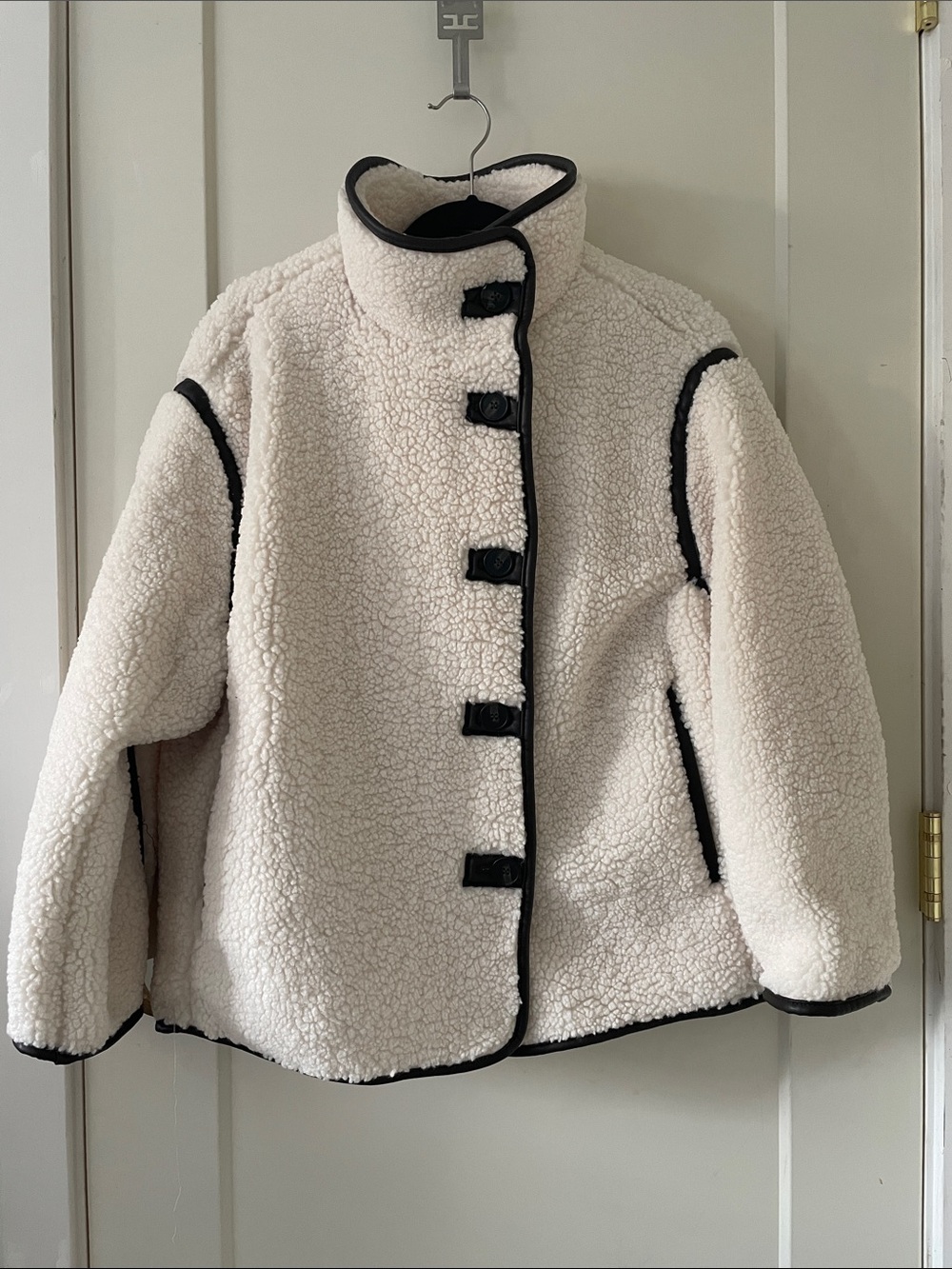 H&M Cream Teddy Sherpa Jacket with Black Trim